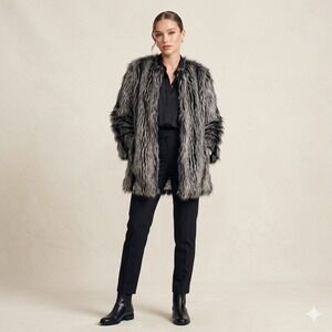 Lyric Culture‎ Janis Joplin Adrienne Landau Faux Fur Coat Gray Black 2X Womens